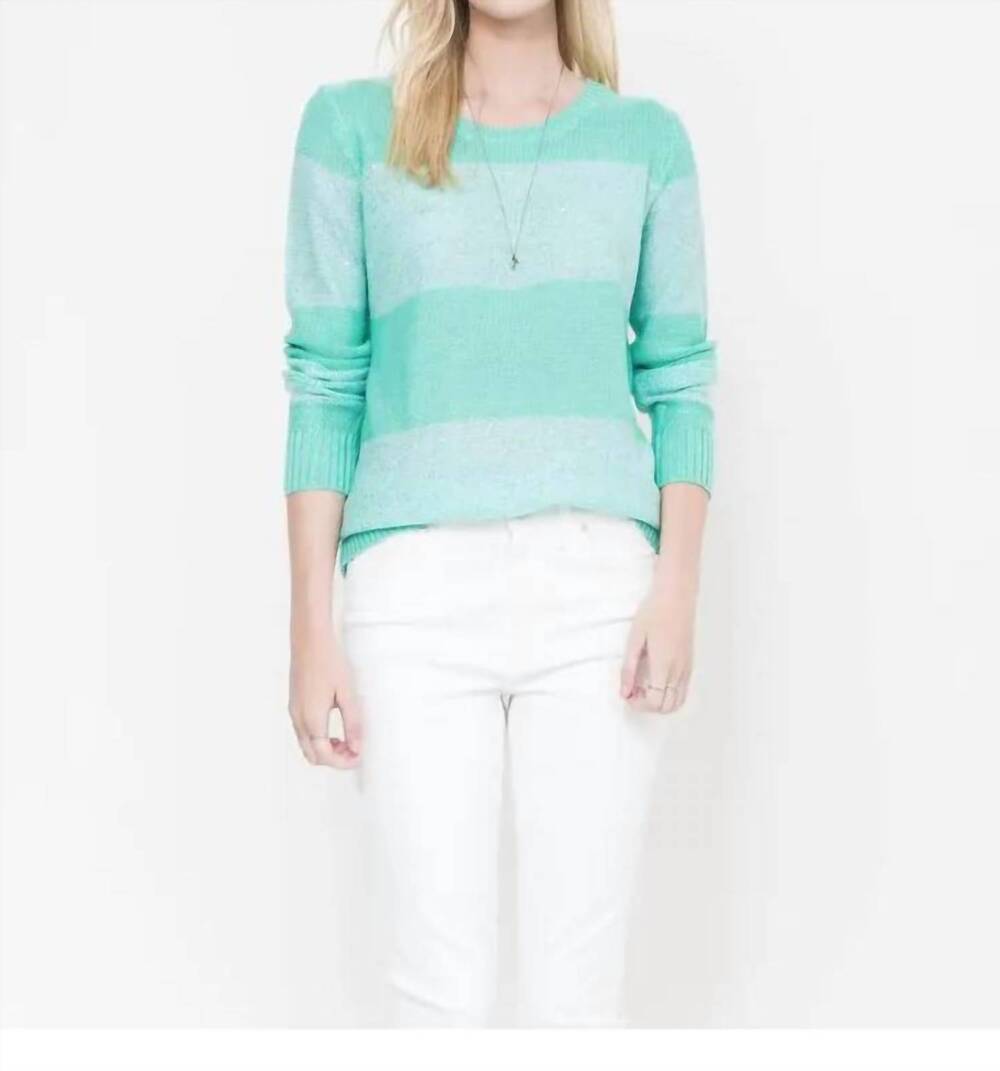 NEW QUINN sequin stripe crew neck sweater in aqua